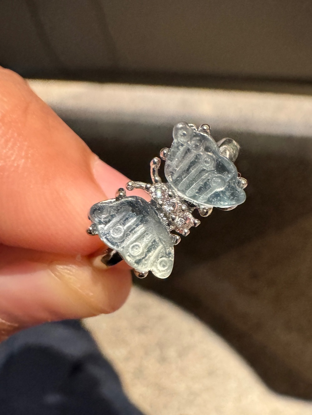 Fluorite Crystal Butterfly Ring - 2-Stone Silver Design Adjustable